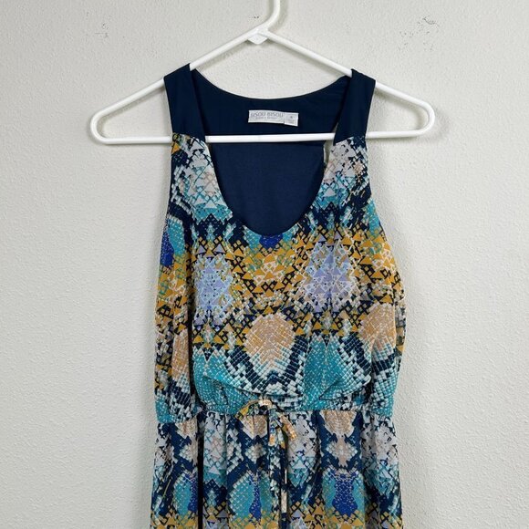 Bisou Bisou Dress Size 4 Blue Yellow Abstract Hi Low Sleeveless Elastic Waist - Picture 2 of 10